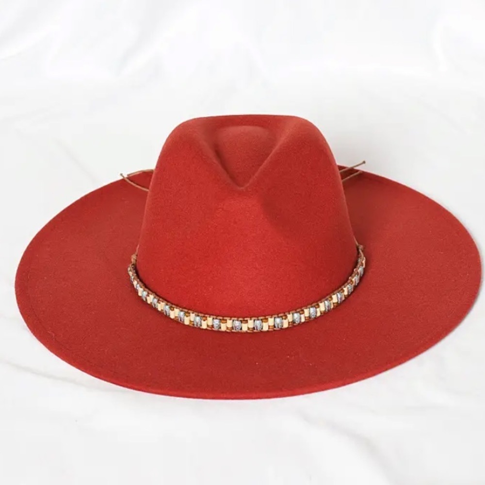 SOLD! Trendy apple red colour wide rim ranch/farm boho hat w western vibe